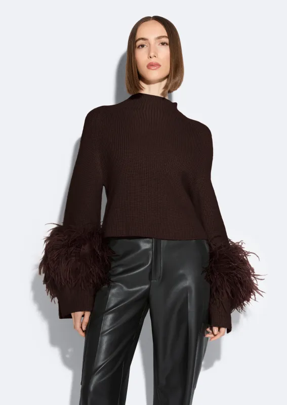 Merino Mock Neck Sweater With Feathers made by LAPOINTE