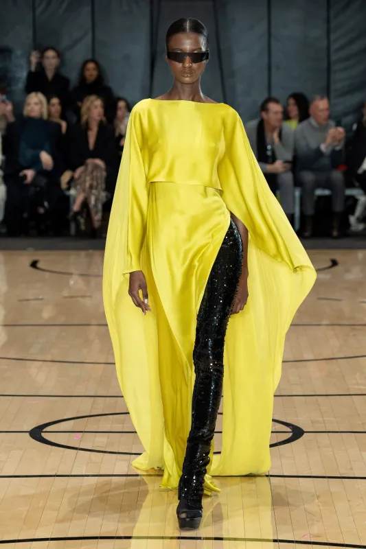 Satin Layered Gown With Georgette Cape made by LAPOINTE