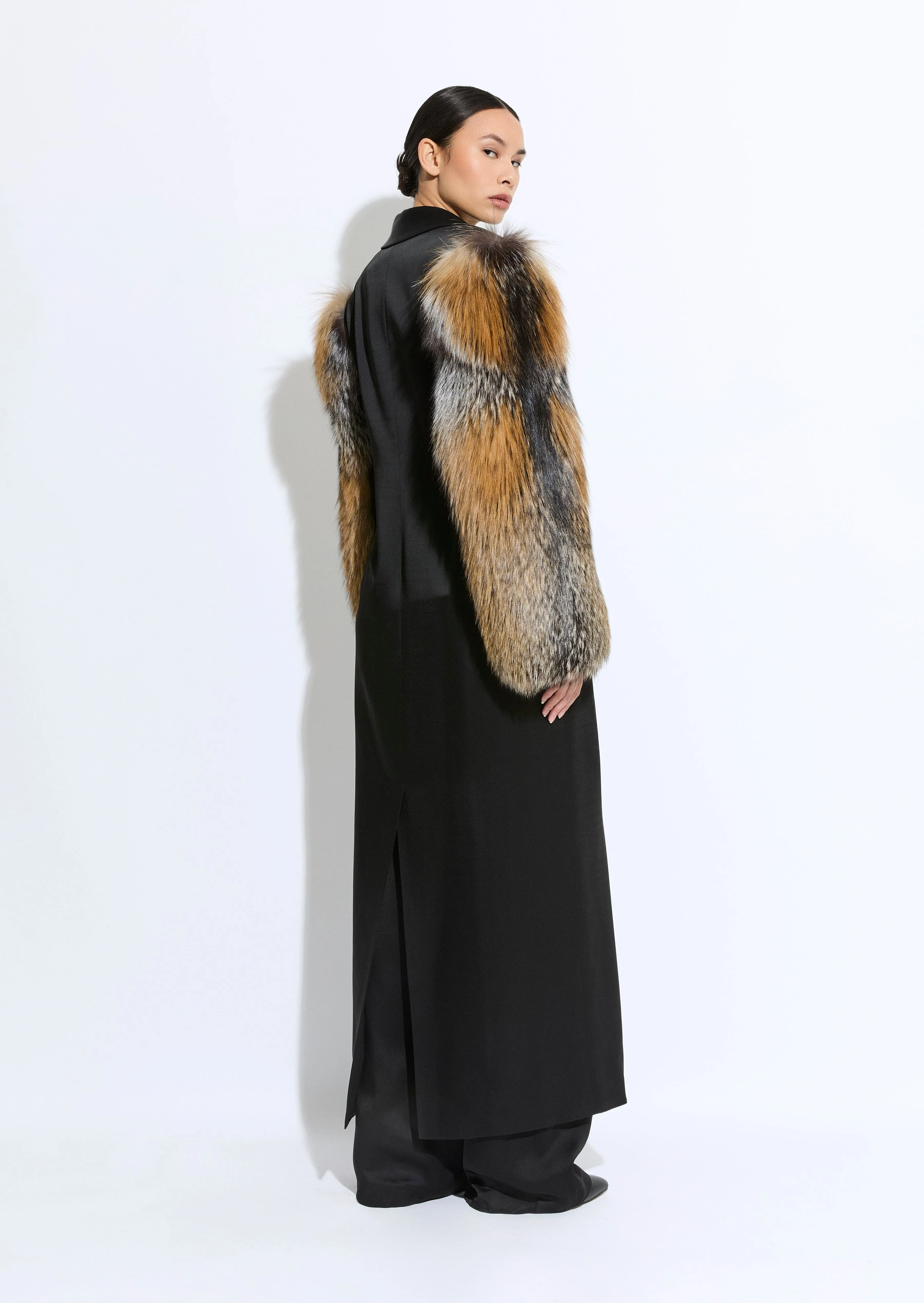 Satin Double Breasted Coat With Fur sold by LAPOINTE product image thumbnail 2