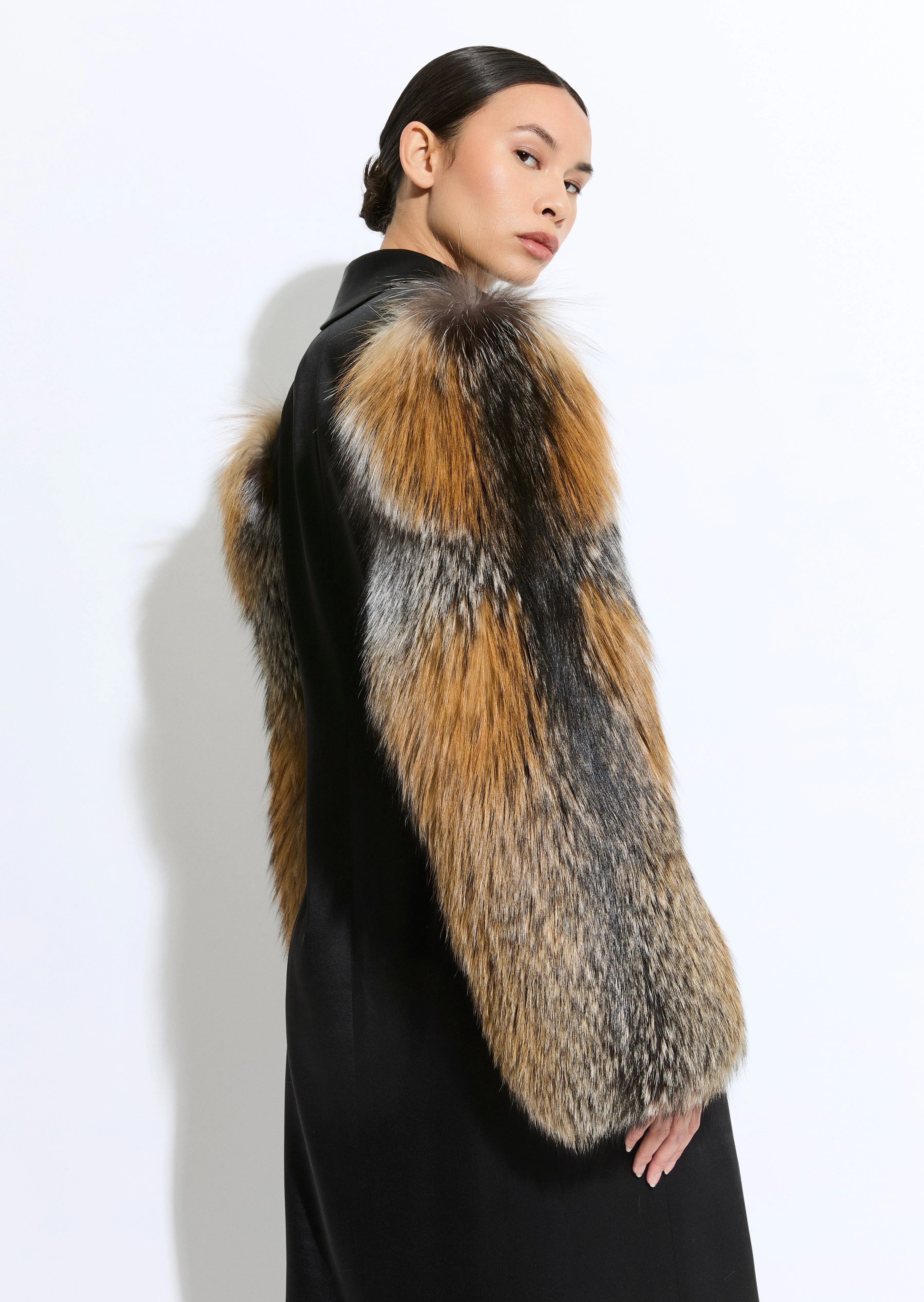 Satin Double Breasted Coat With Fur sold by LAPOINTE product image thumbnail 3