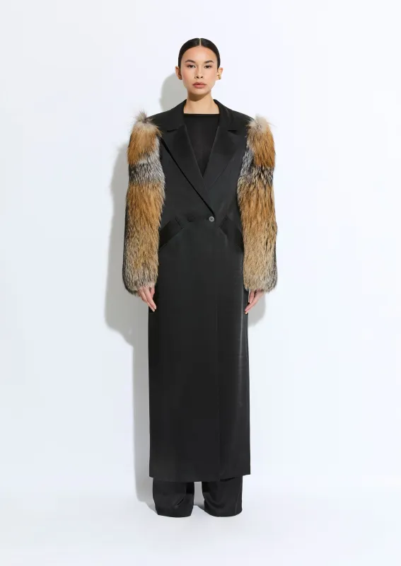 Satin Double Breasted Coat With Fur made by LAPOINTE