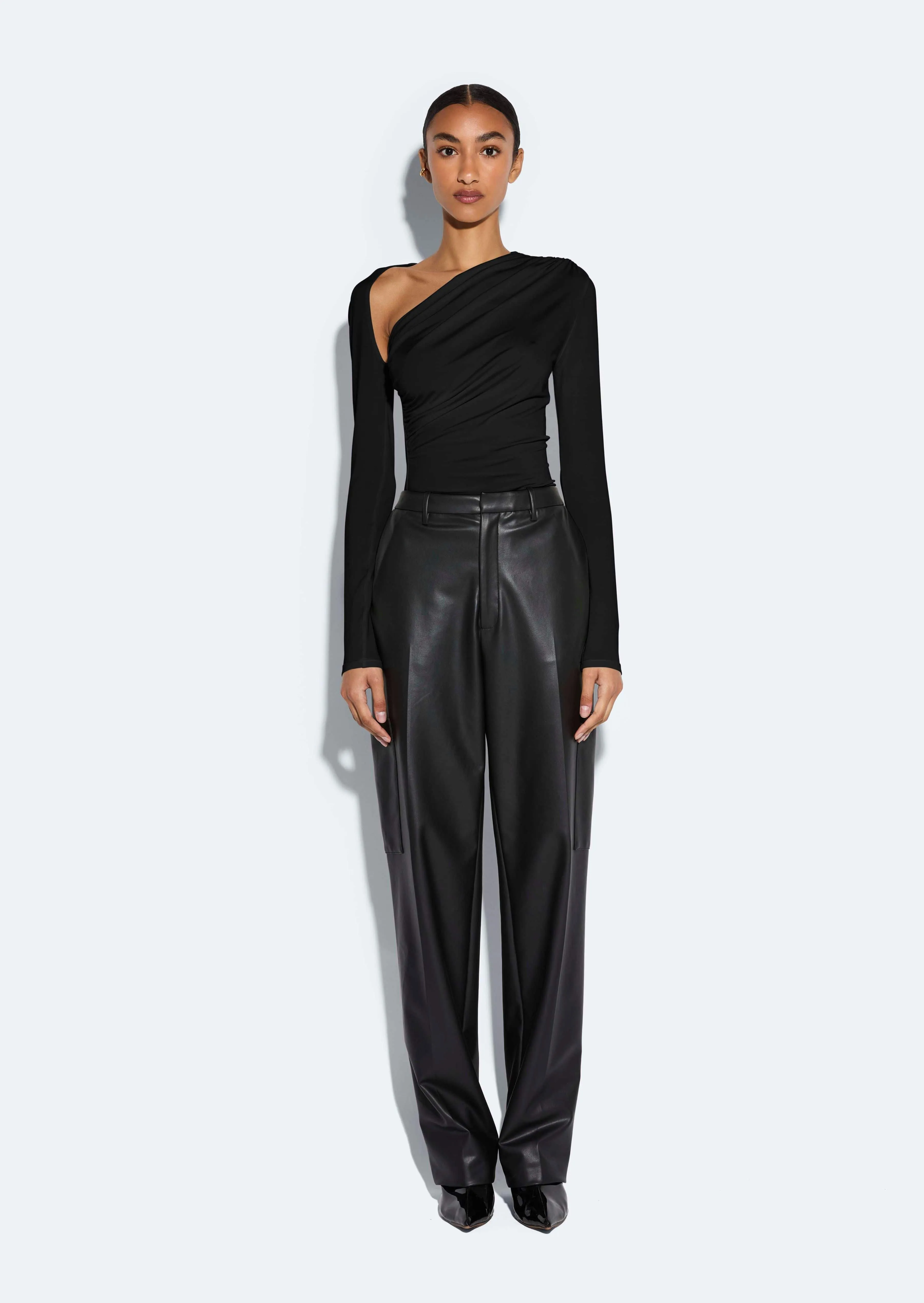 Stretch Faux Leather Tapered Trouser sold by LAPOINTE