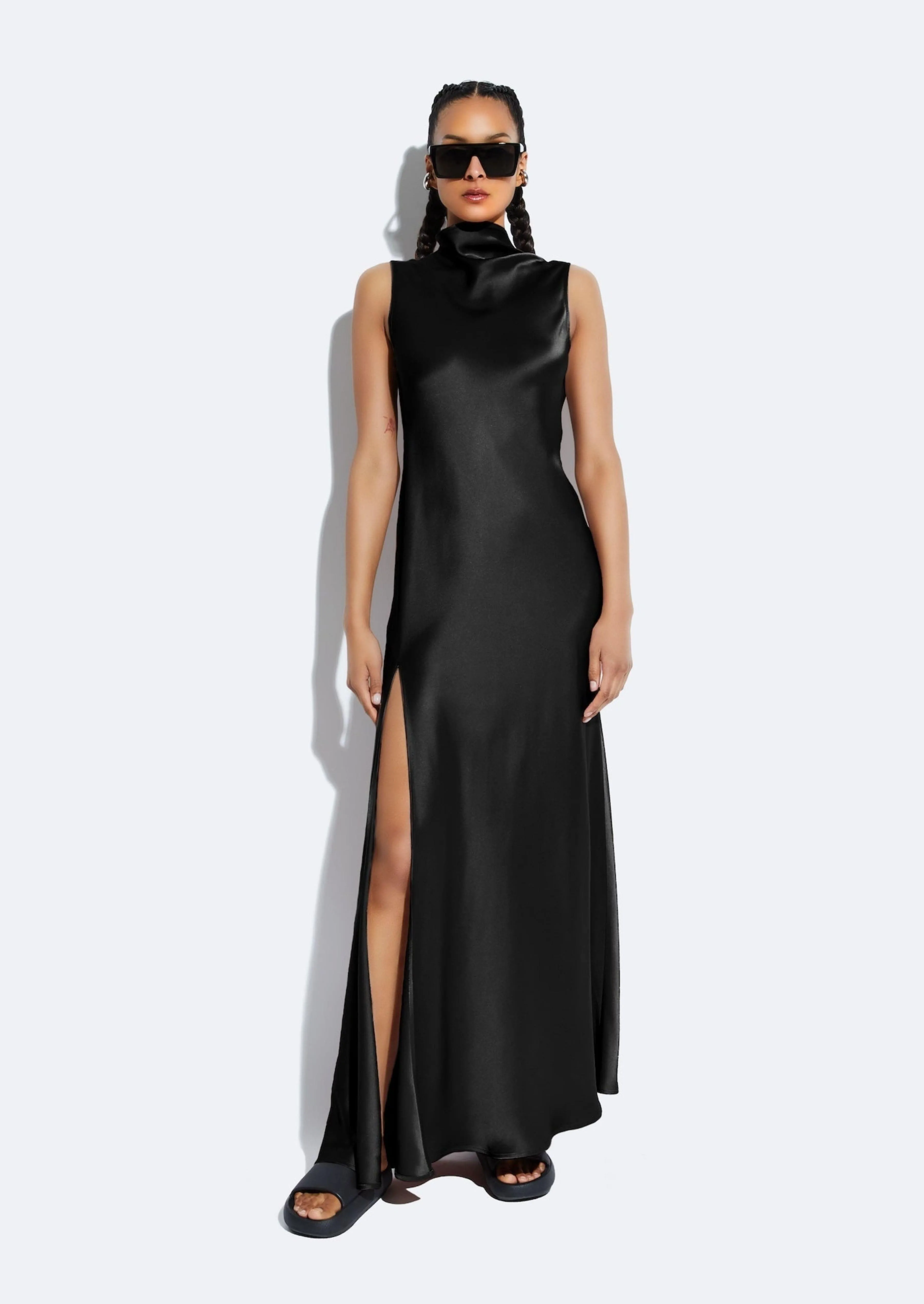 Satin Drape Neck Sleeveless Dress sold by LAPOINTE