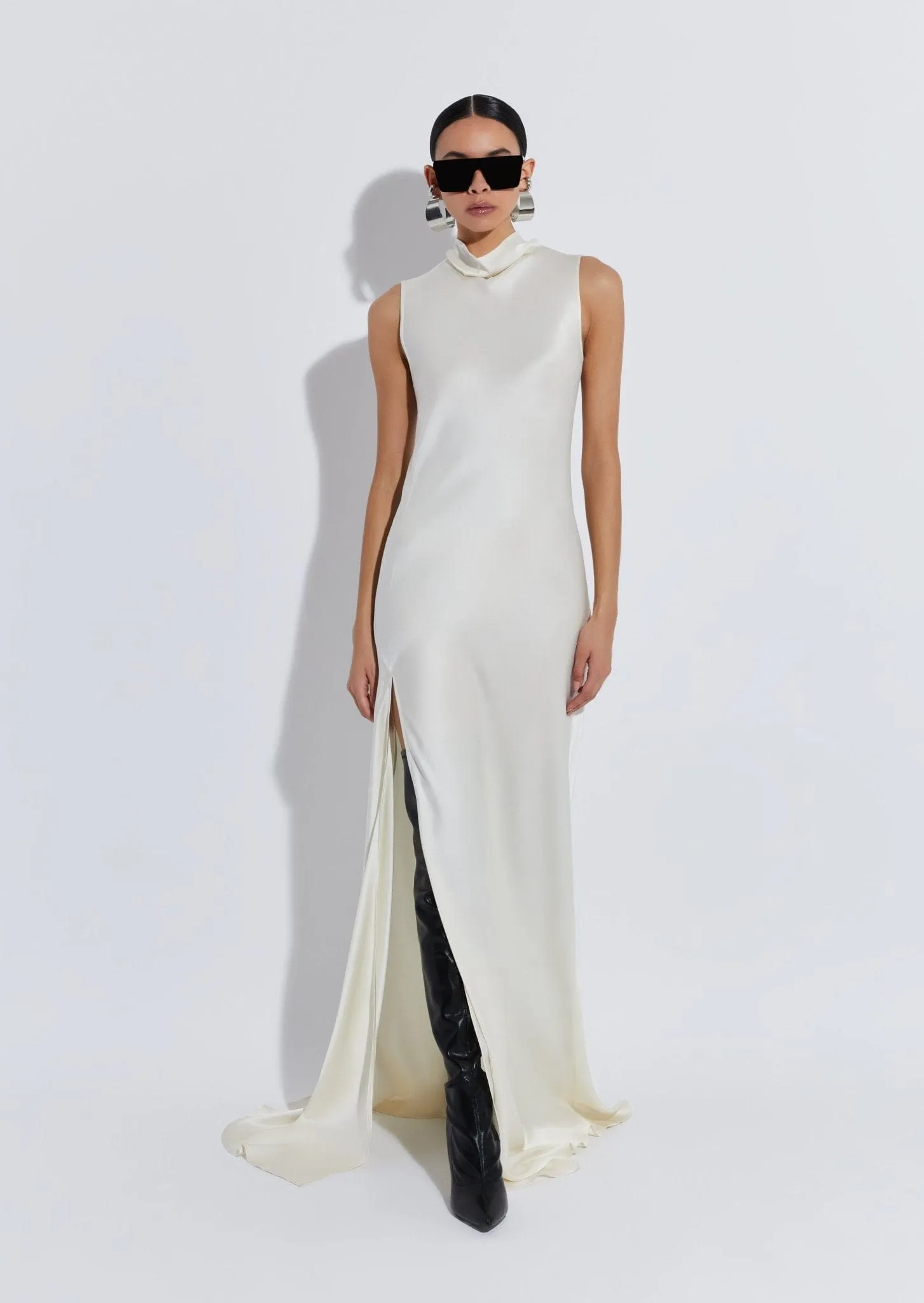 Satin Drape Neck Sleeveless Gown sold by LAPOINTE