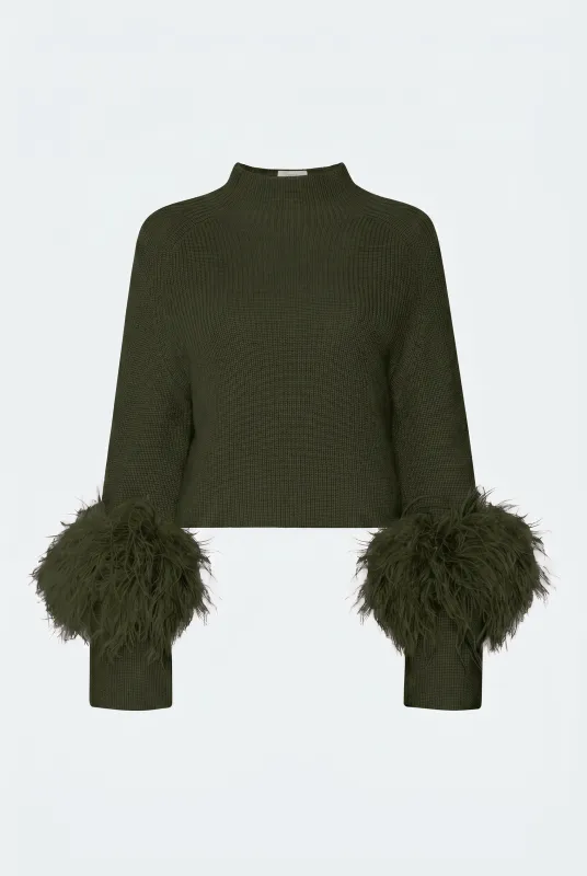 Merino Mock Neck Sweater With Feathers made by LAPOINTE
