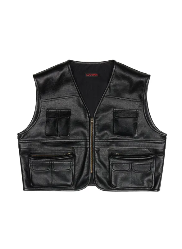 LEATHER CARGO VEST made by LUU DAN