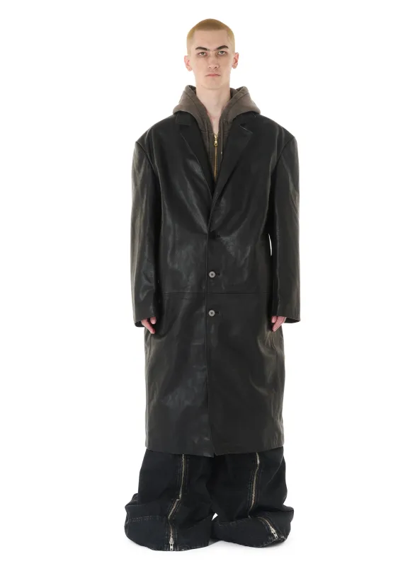 LEATHER CROMBIE COAT made by LUU DAN