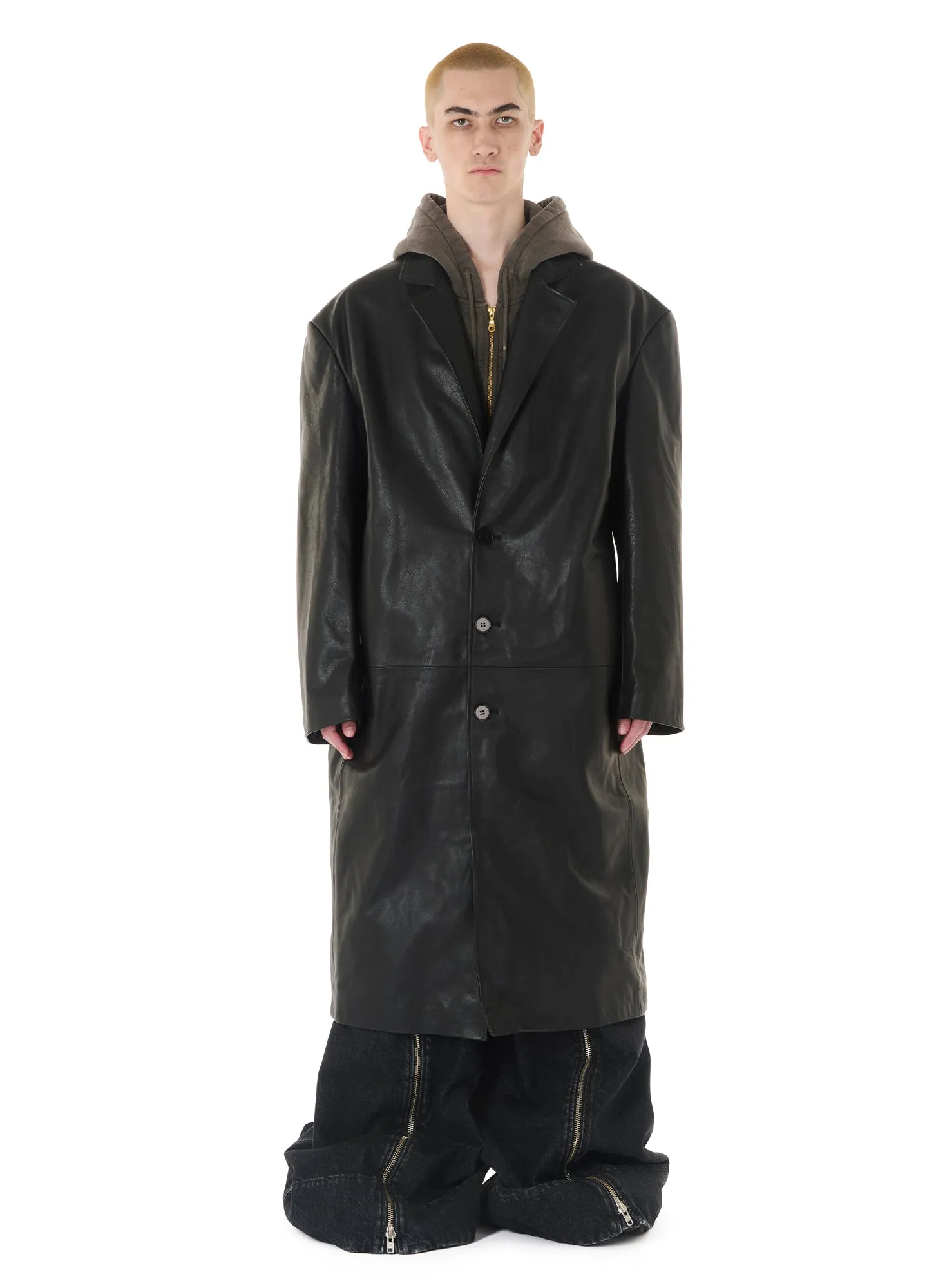 LEATHER CROMBIE COAT sold by LUU DAN
