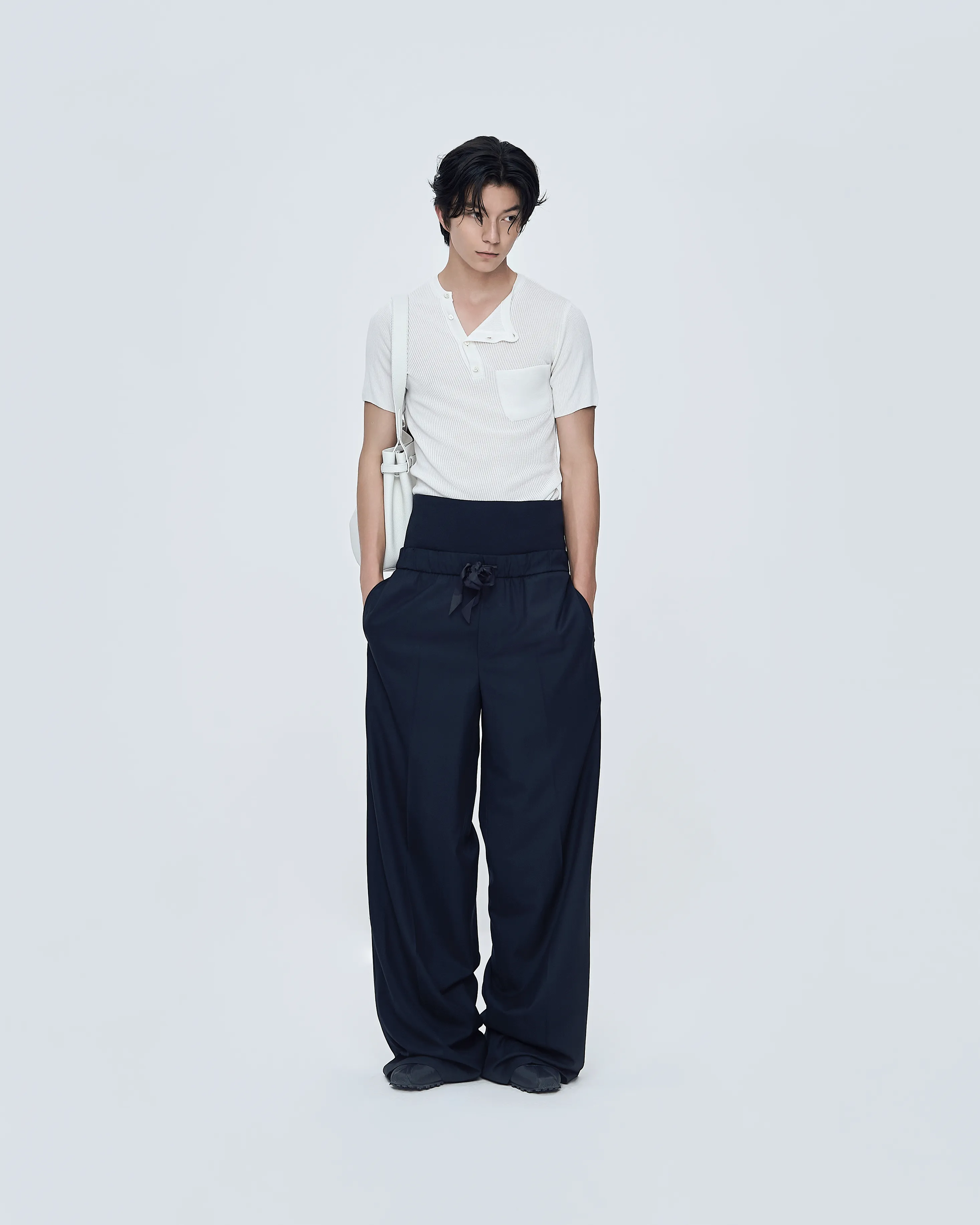 Unbalanced Crew Neck Knit Top sold by SYSTEM