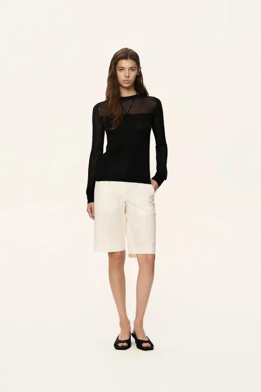 Contrast Panel Sheer Knit Top made by SYSTEM