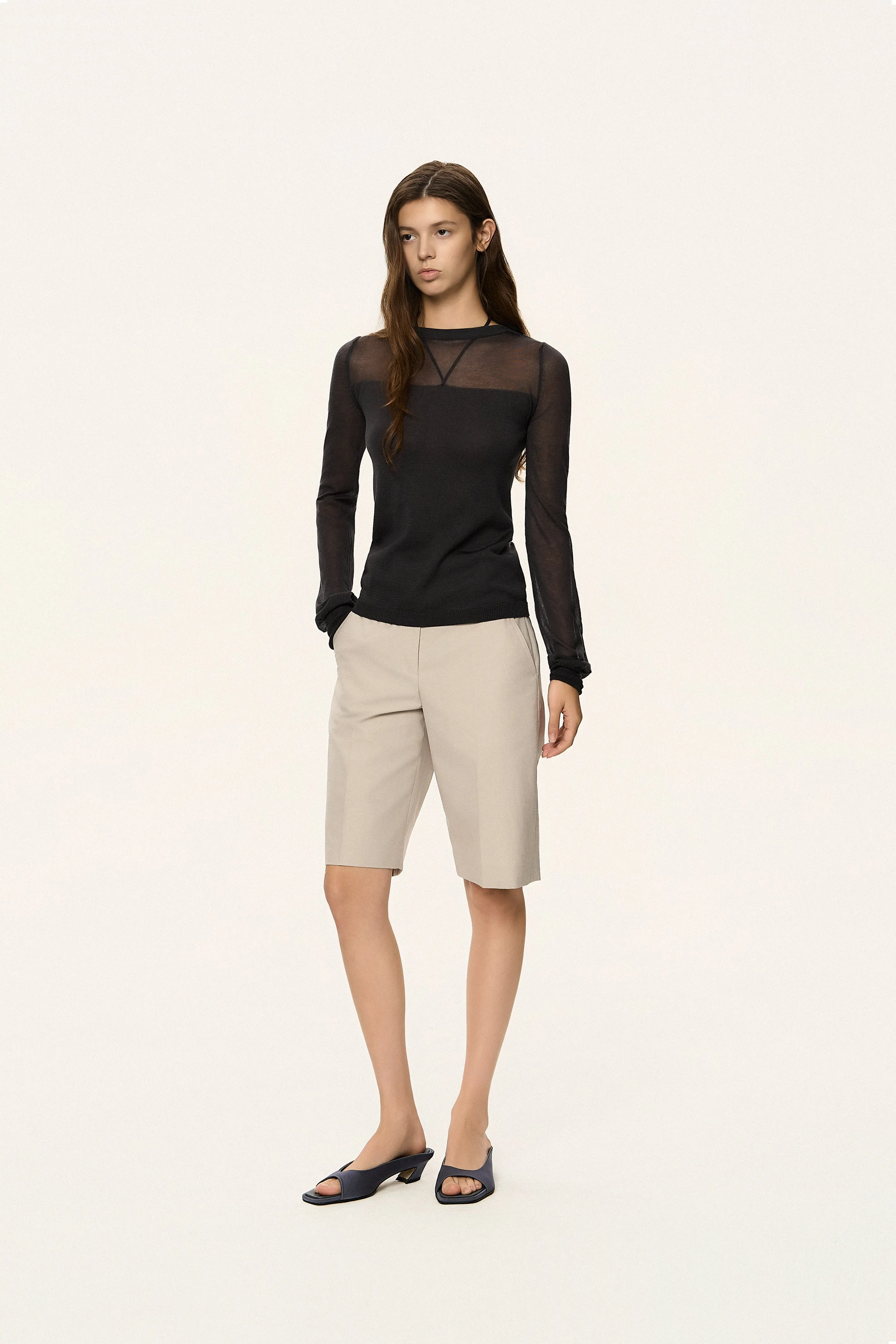 Contrast Panel Sheer Knit Top sold by SYSTEM