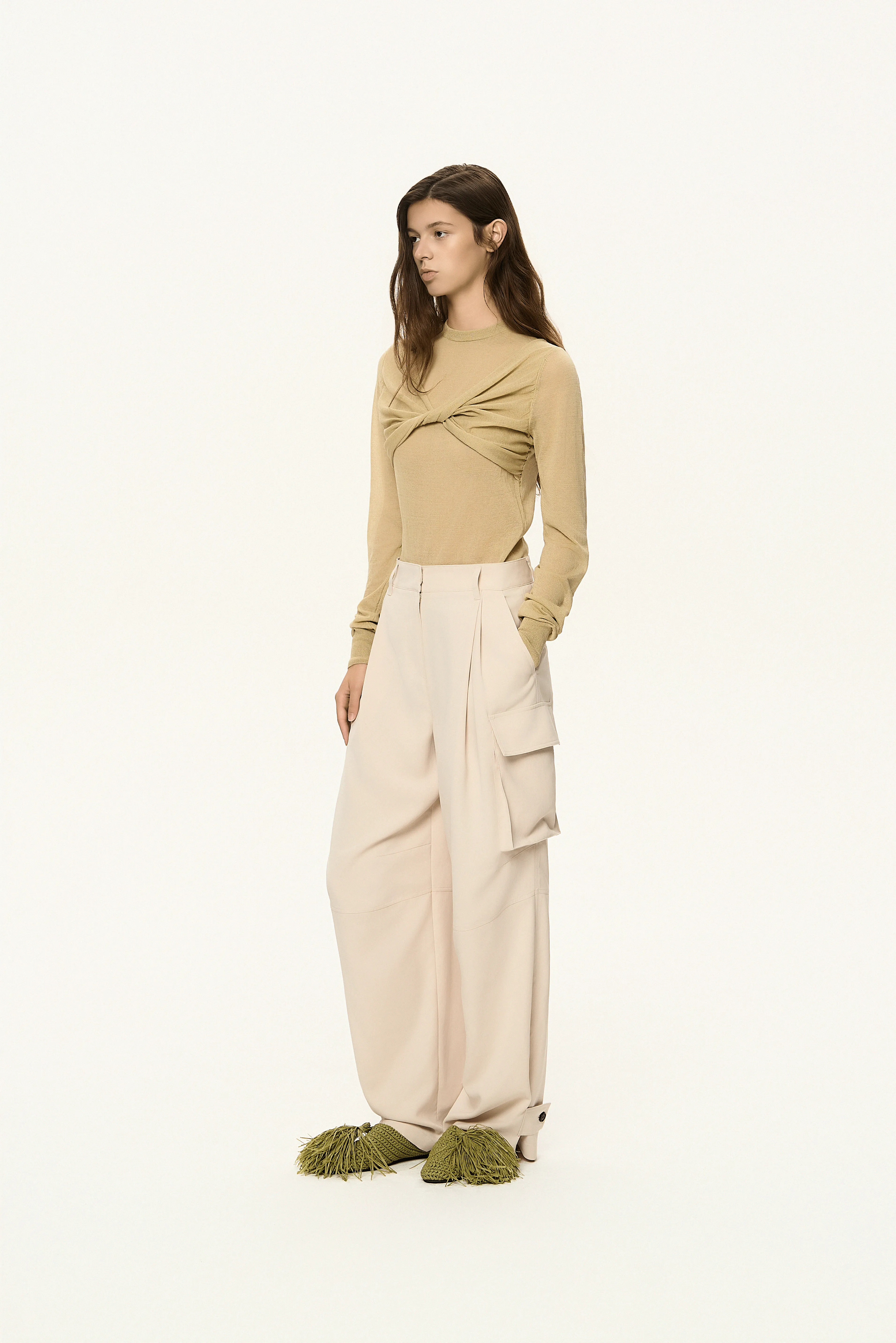 Twisted Sheer Knit Top sold by SYSTEM