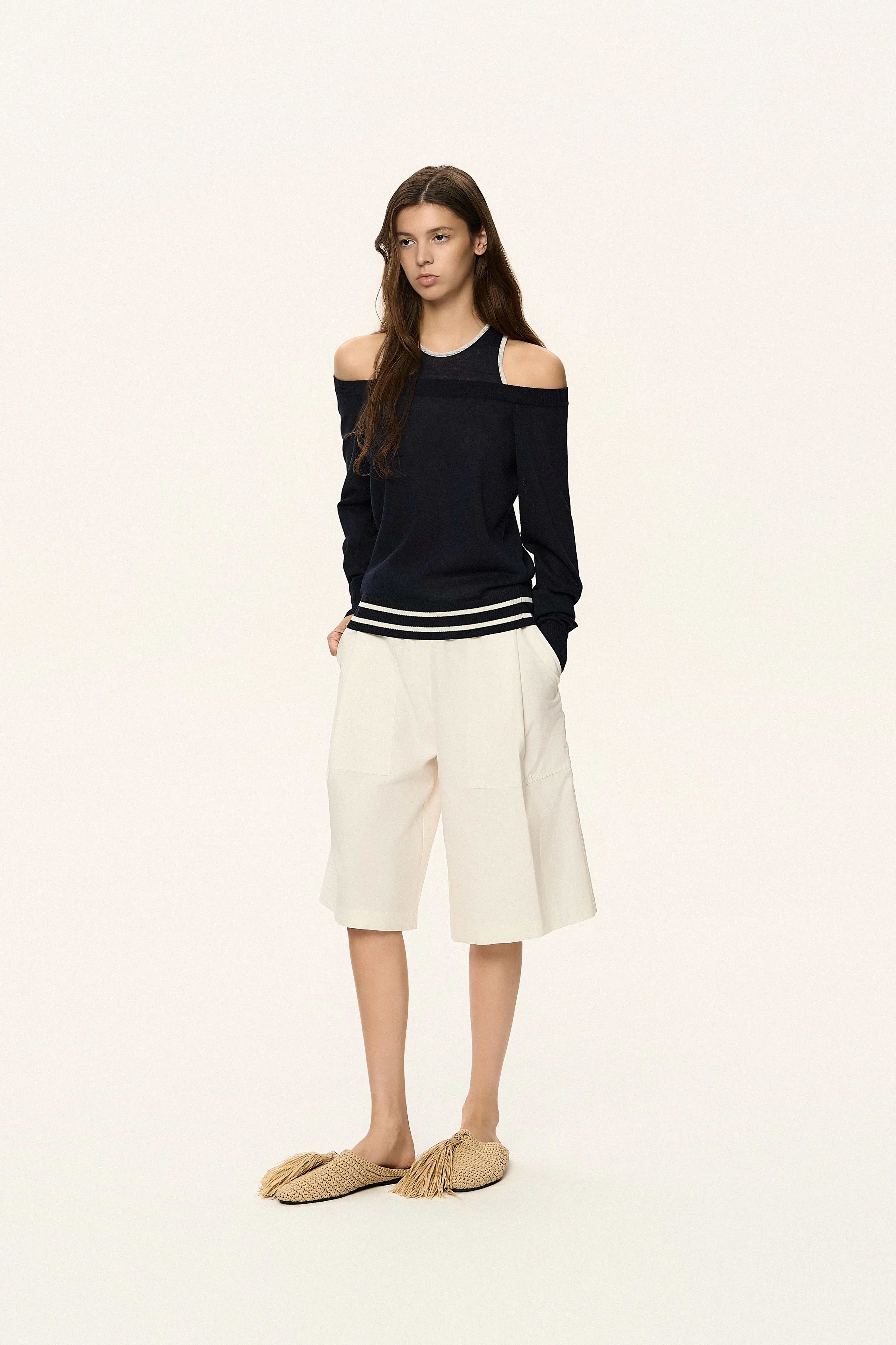 Double Layer Off-Shoulder Knit Top sold by SYSTEM