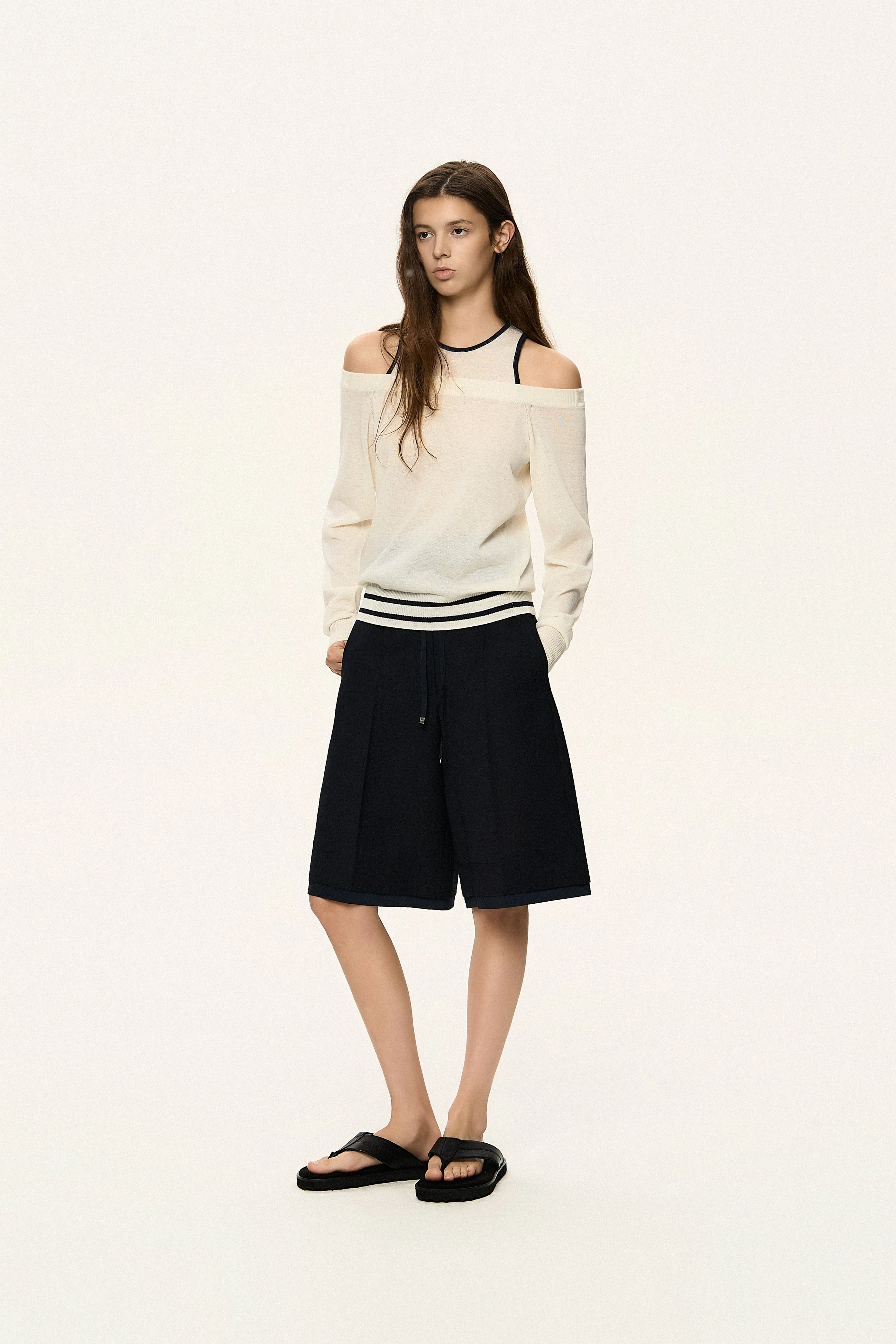 Double Layer Off-Shoulder Knit Top sold by SYSTEM