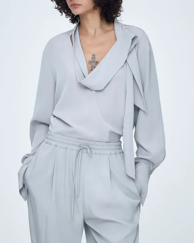 Deep V-Neck Tie Blouse made by SYSTEM