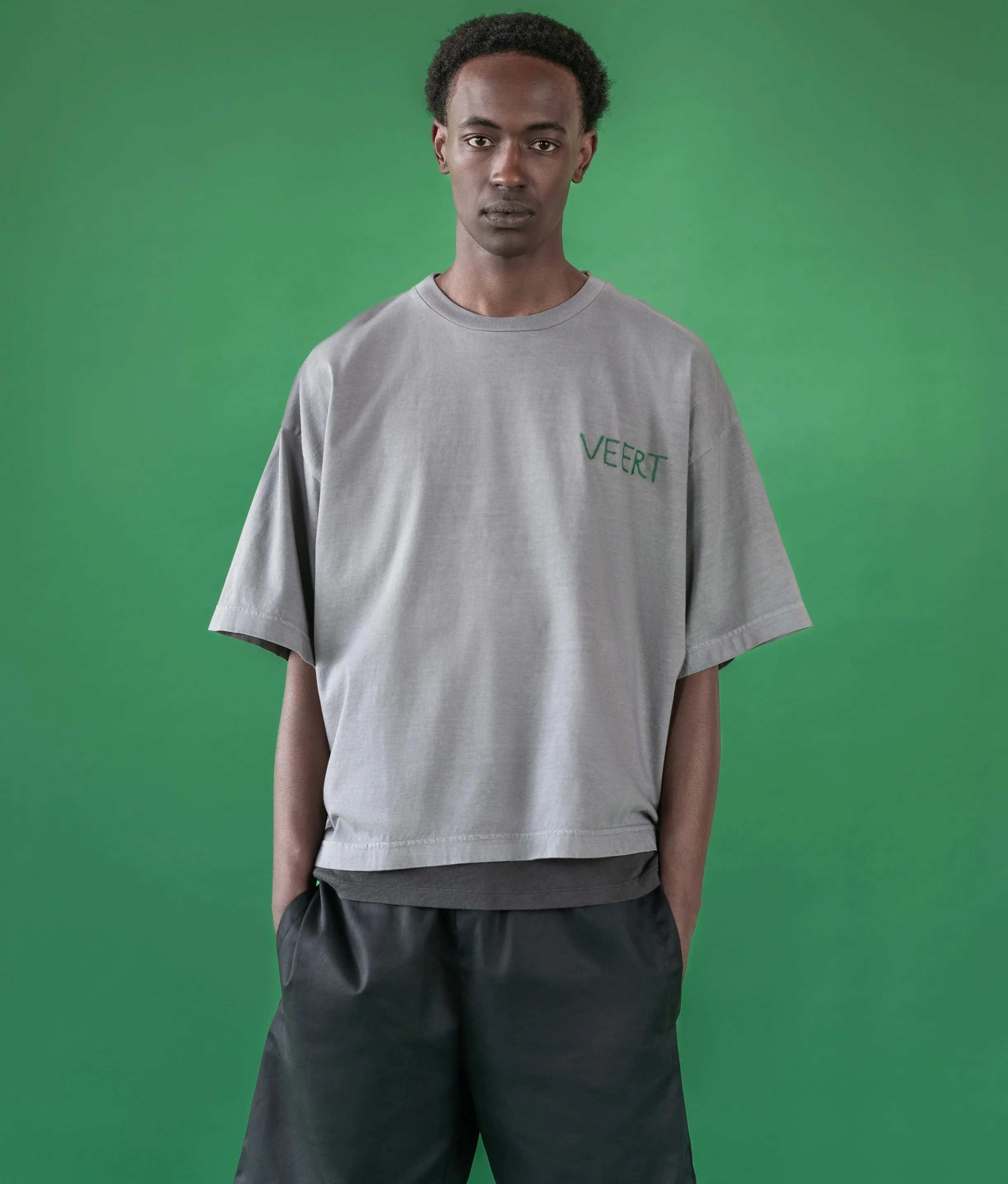 HANDWRITTEN EMBROIDERED T-SHIRT WASHED LIGHT GREY sold by VEERT product image thumbnail 3