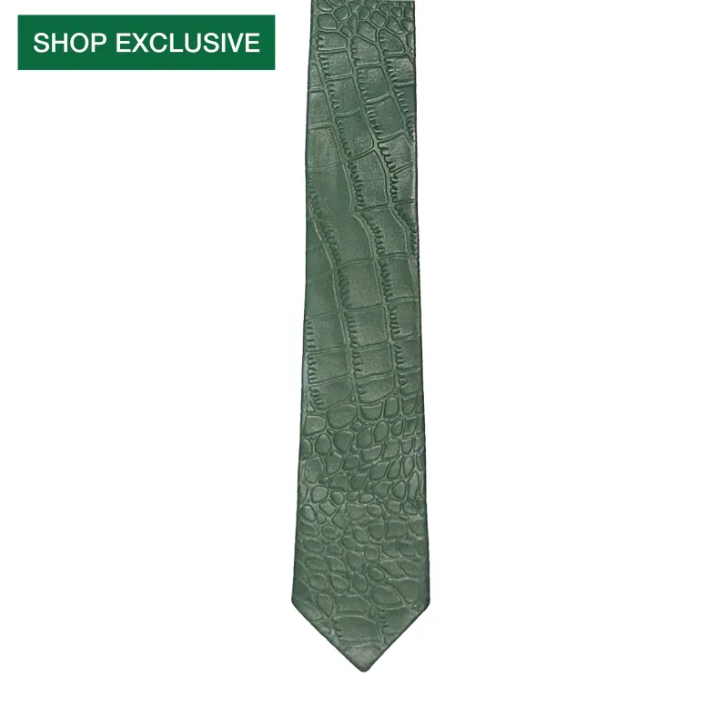Green Croco Leather Tie made by VEERT