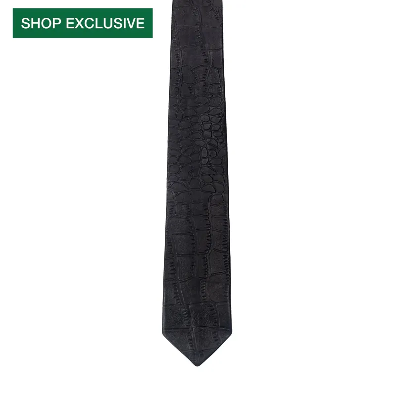 Black Croco Leather Tie made by VEERT
