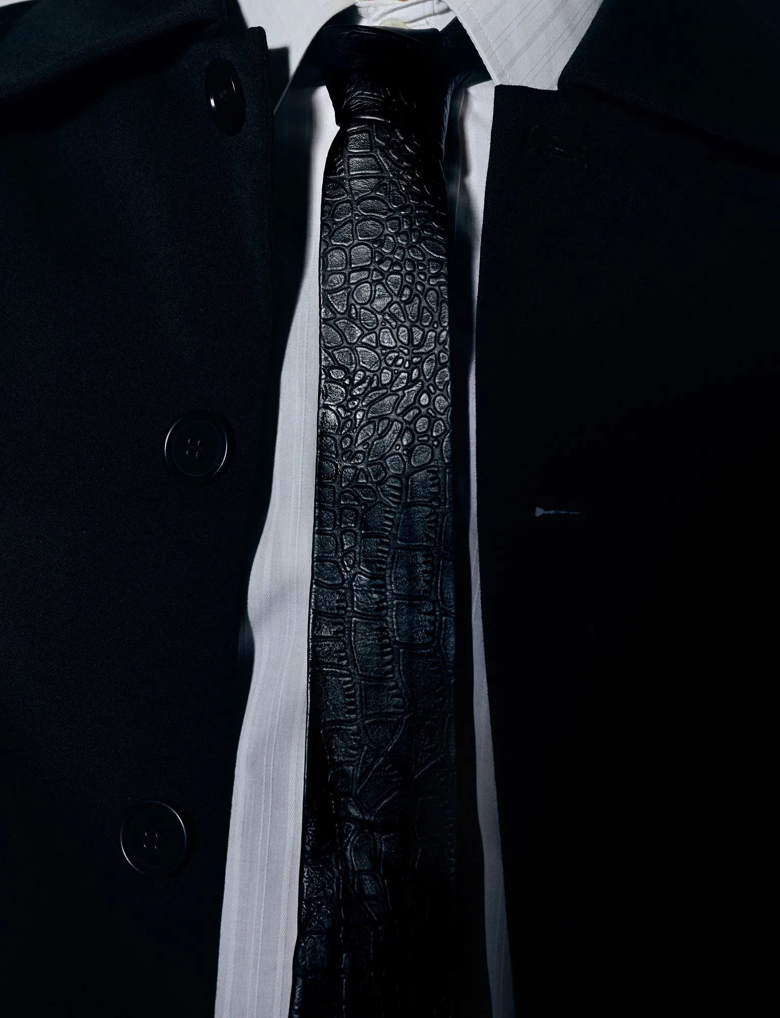 Black Croco Leather Tie sold by VEERT product image thumbnail 5