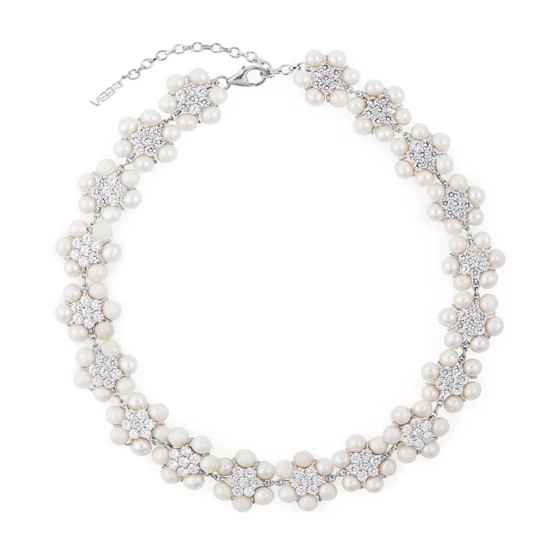 The 114 Pearl Clear Flower Necklace in White Gold made by VEERT