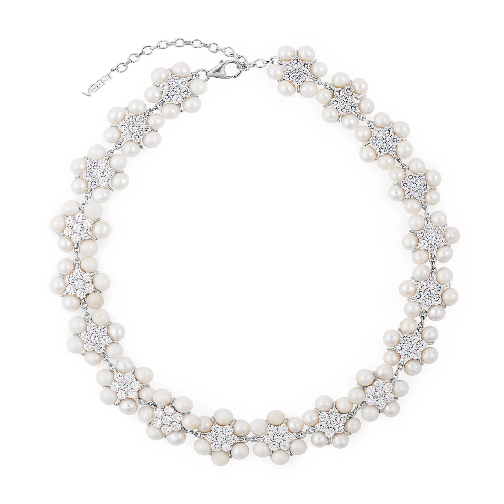 The 114 Pearl Clear Flower Necklace in White Gold sold by VEERT