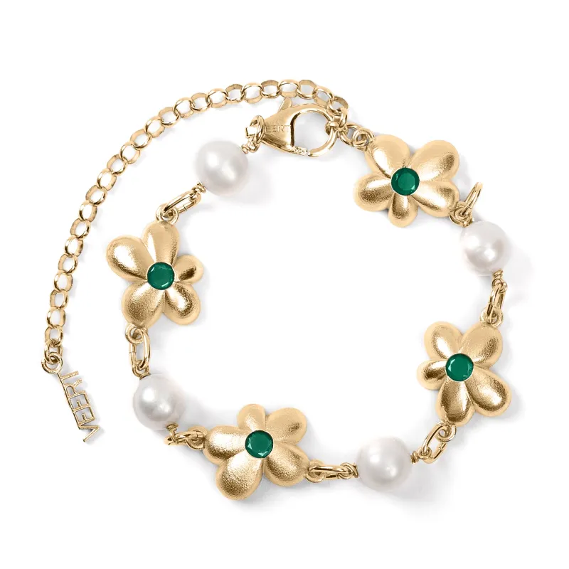 The Green Pearl Flower Bracelet in Yellow Gold made by VEERT