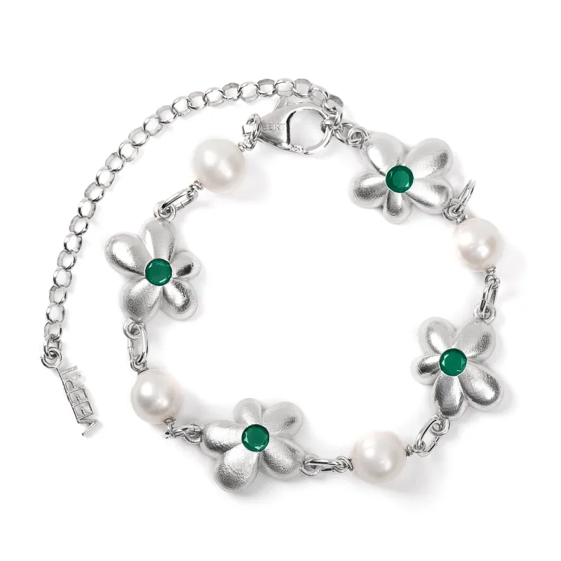 The Green Pearl Flower Bracelet in White Gold made by VEERT