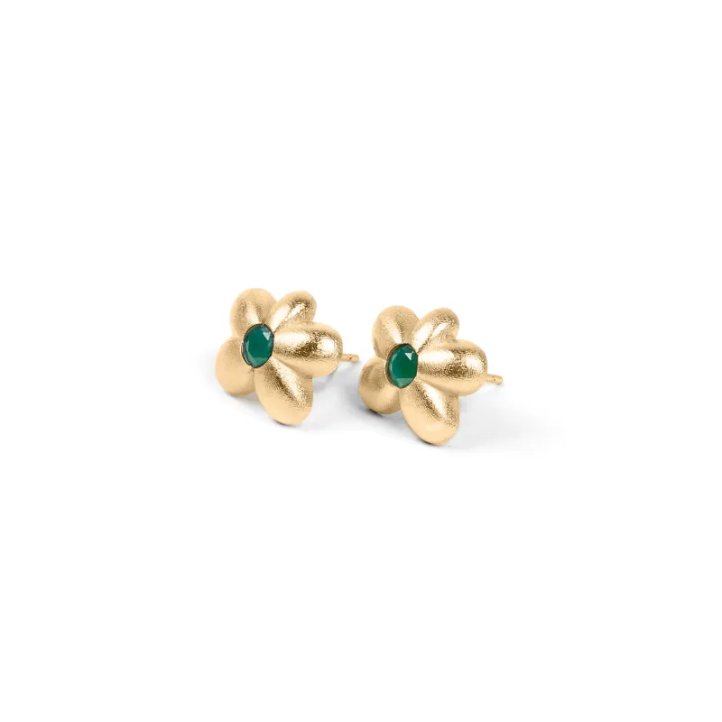 The Green Flower Earring Pair in Yellow Gold made by VEERT
