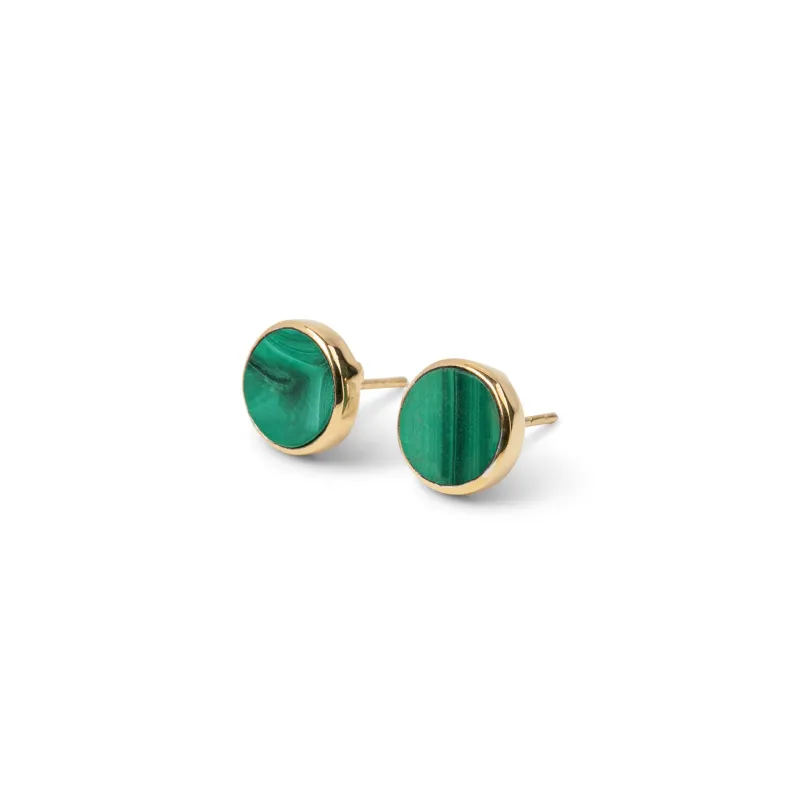 The Malachite Circle Earring Pair in Yellow Gold made by VEERT