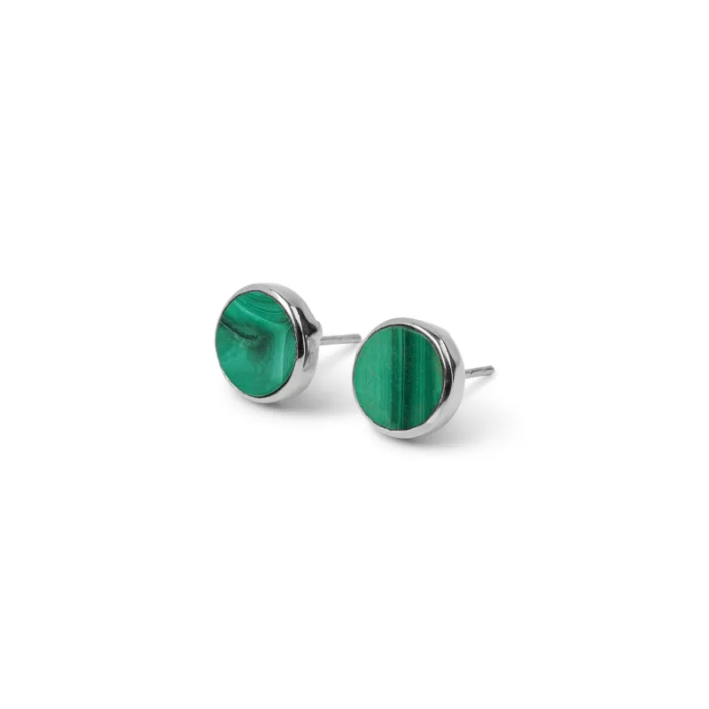 The Malachite Circle Earring Pair in White Gold made by VEERT