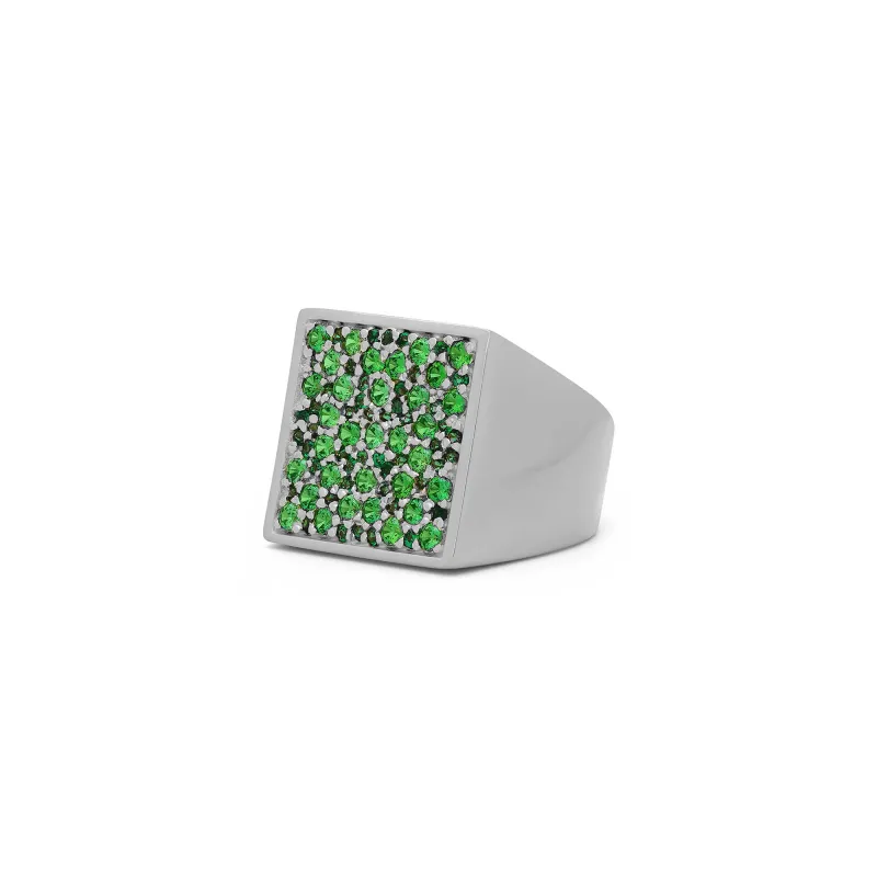 The Multi Green Square Signed Signet Ring in White Gold made by VEERT