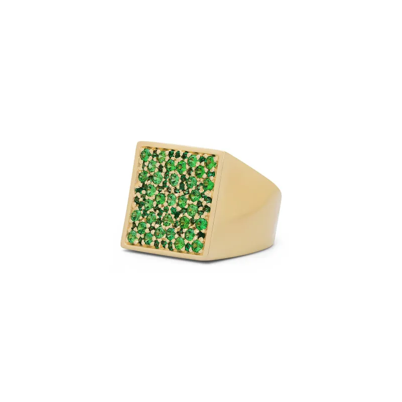 The Multi Green Square Signed Signet Ring in Yellow Gold made by VEERT