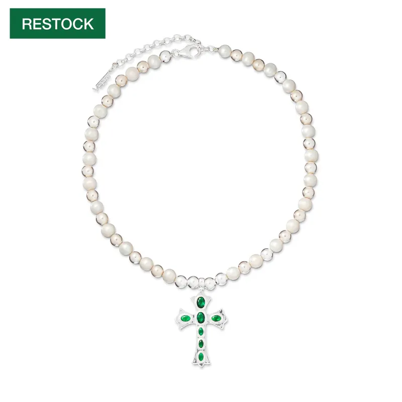 The Green Cross Freshwater Pearl Necklace in White Gold made by VEERT