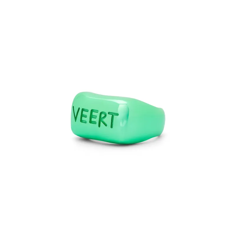 The Handwritten Logo Signet Ring in Green Coating made by VEERT