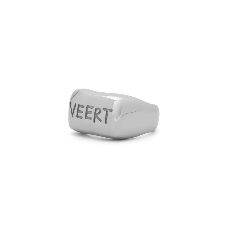 The Handwritten Logo Signet Ring in White Gold made by VEERT