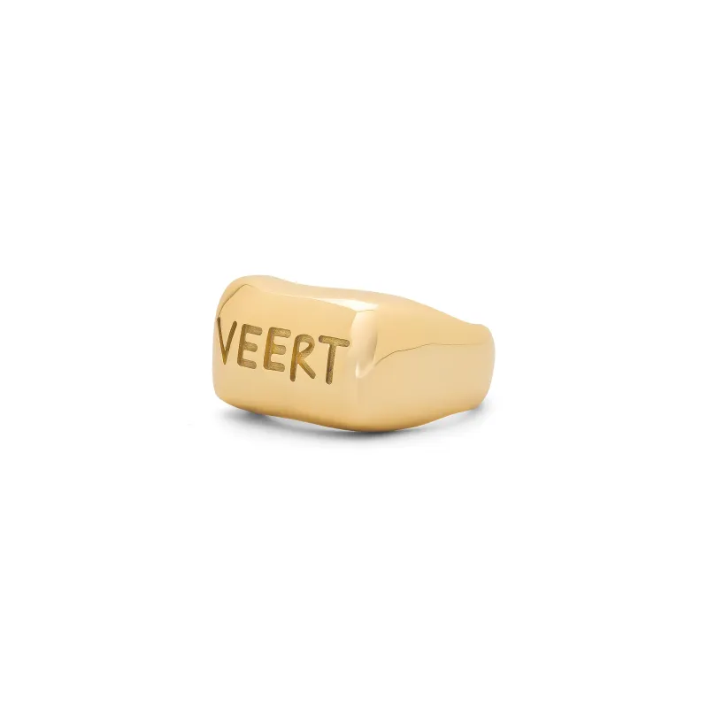 The Handwritten Logo Signet Ring in Yellow Gold made by VEERT