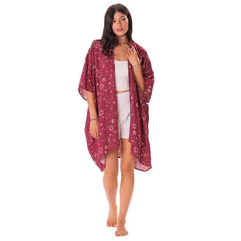 Cranberry Starry Night Kimono sold by Lotus & Luna product image thumbnail 4