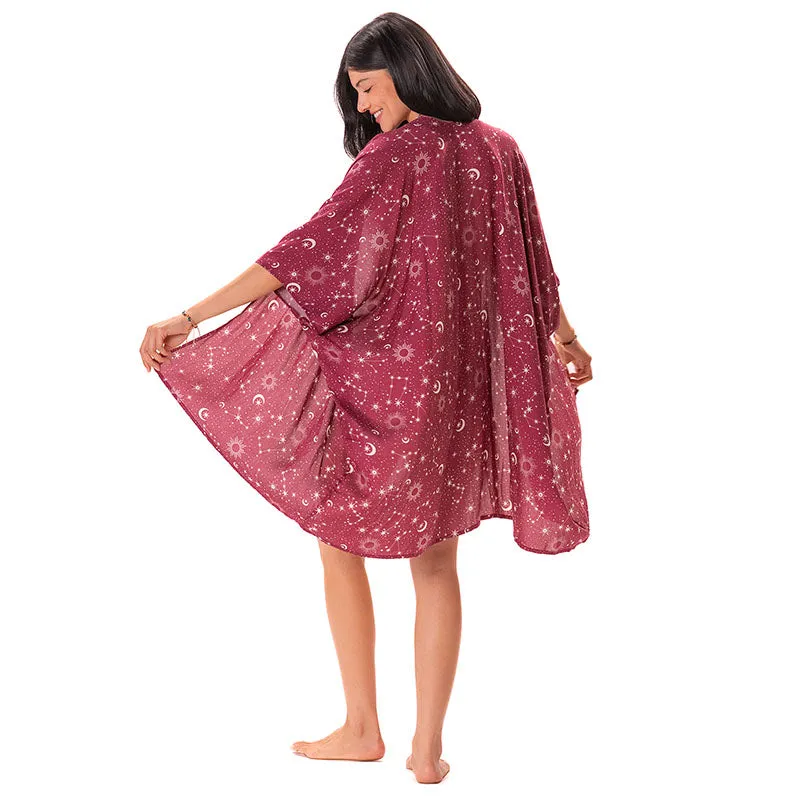 Cranberry Starry Night Kimono sold by Lotus & Luna