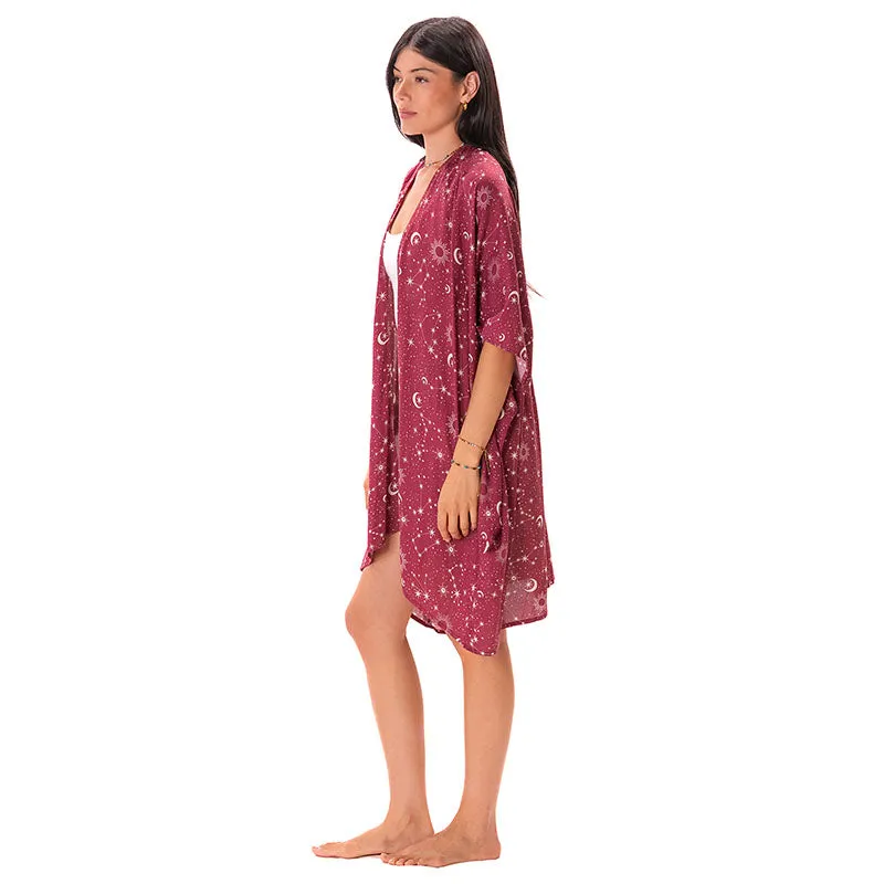 Cranberry Starry Night Kimono sold by Lotus & Luna product image thumbnail 5