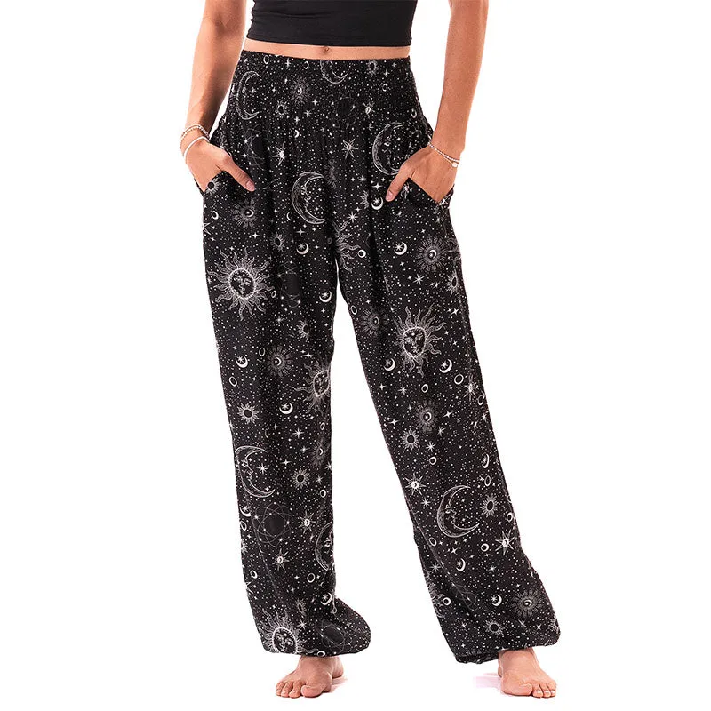 Raven Cosmic Sky Harem Pants sold by Lotus & Luna