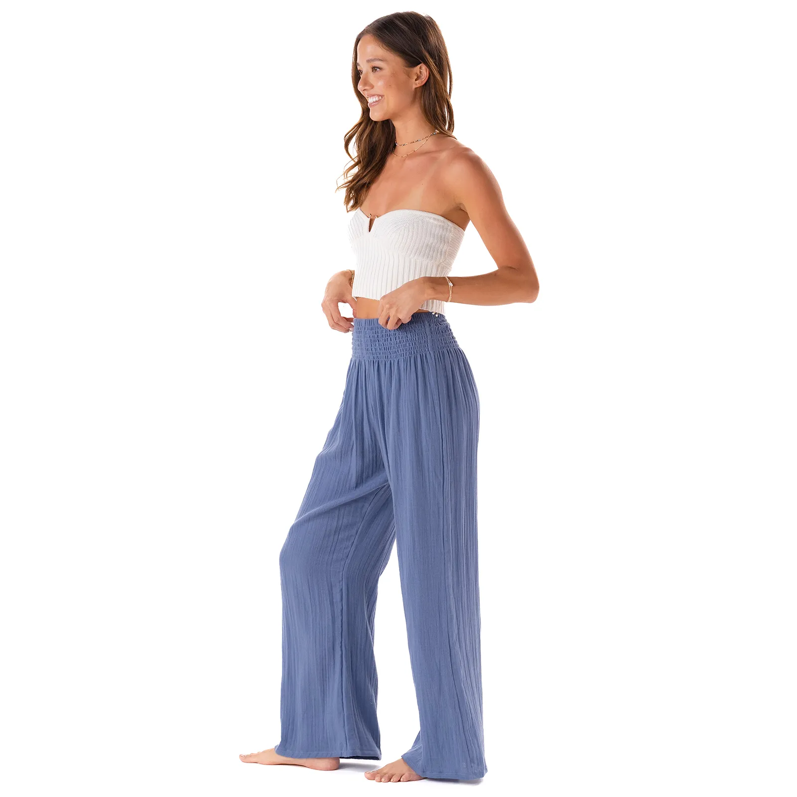 Periwinkle Wide Leg Cotton Pants sold by Lotus & Luna product image thumbnail 4