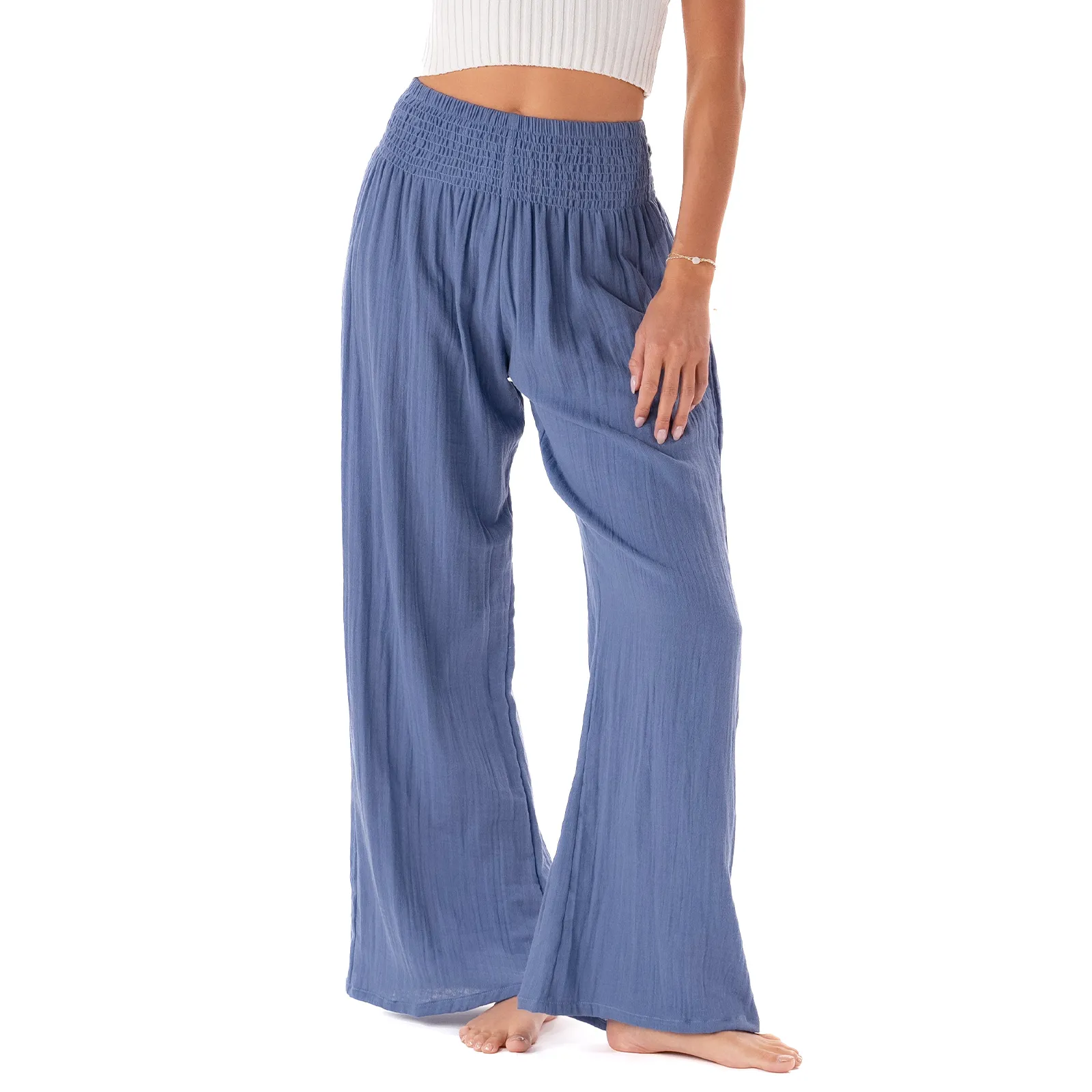 Periwinkle Wide Leg Cotton Pants sold by Lotus & Luna