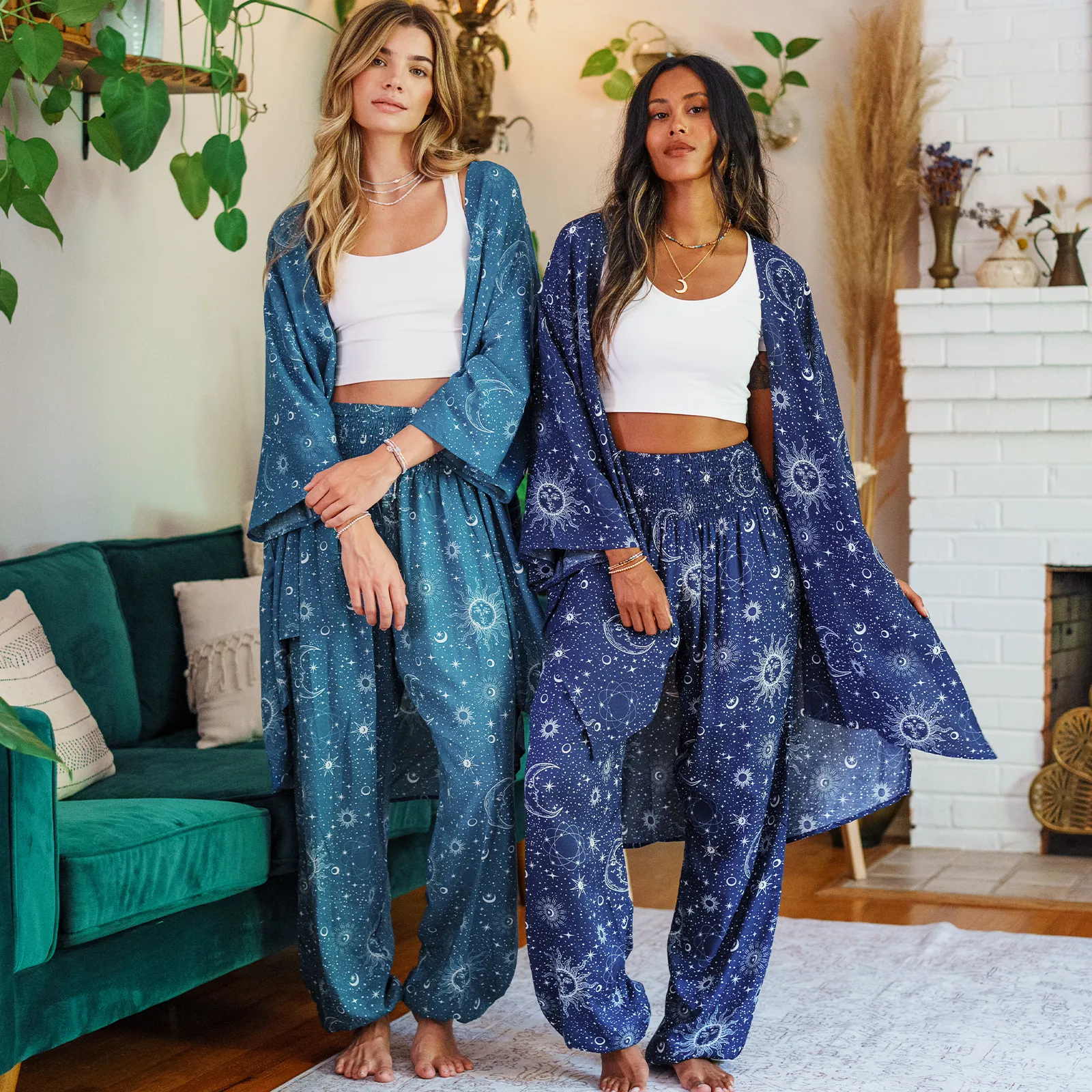 Turquoise Cosmic Sky Harem Pants sold by Lotus & Luna product image thumbnail 5