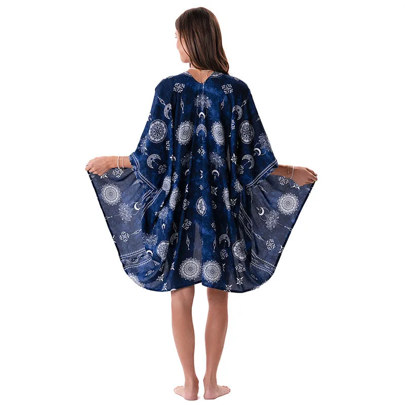 Nightfall Blue Lotus Moon Kimono sold by Lotus & Luna