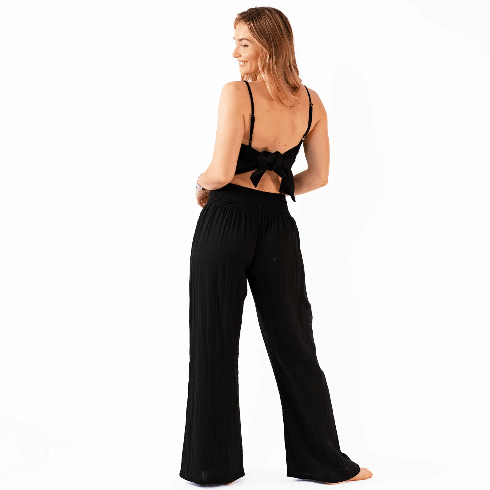 Black Cotton Crop Top & Wide Leg Pants Lounge Set sold by Lotus & Luna product image thumbnail 5