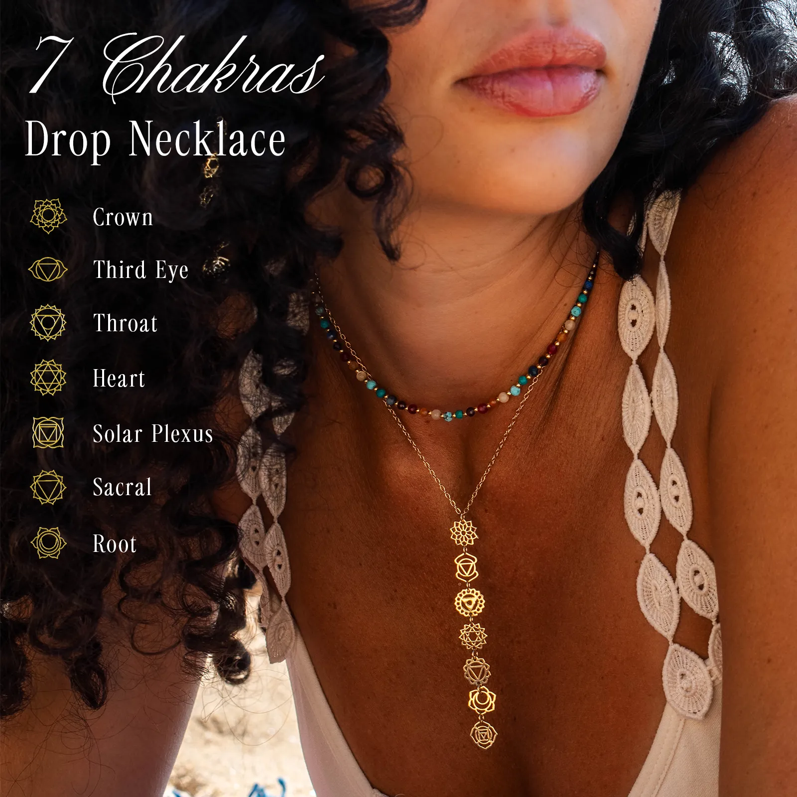 7 Chakras Drop Necklace sold by Lotus & Luna product image thumbnail 3