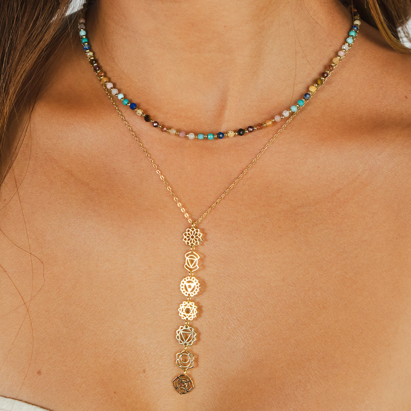 7 Chakras Drop Necklace sold by Lotus & Luna product image thumbnail 4