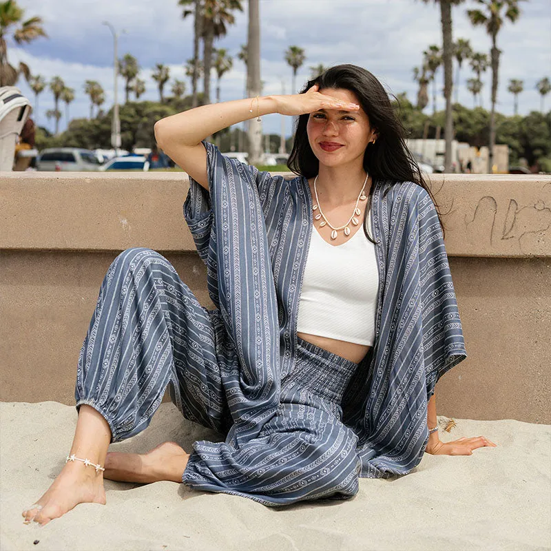 Charcoal Grey Tribal Stripe Kimono sold by Lotus & Luna product image thumbnail 3