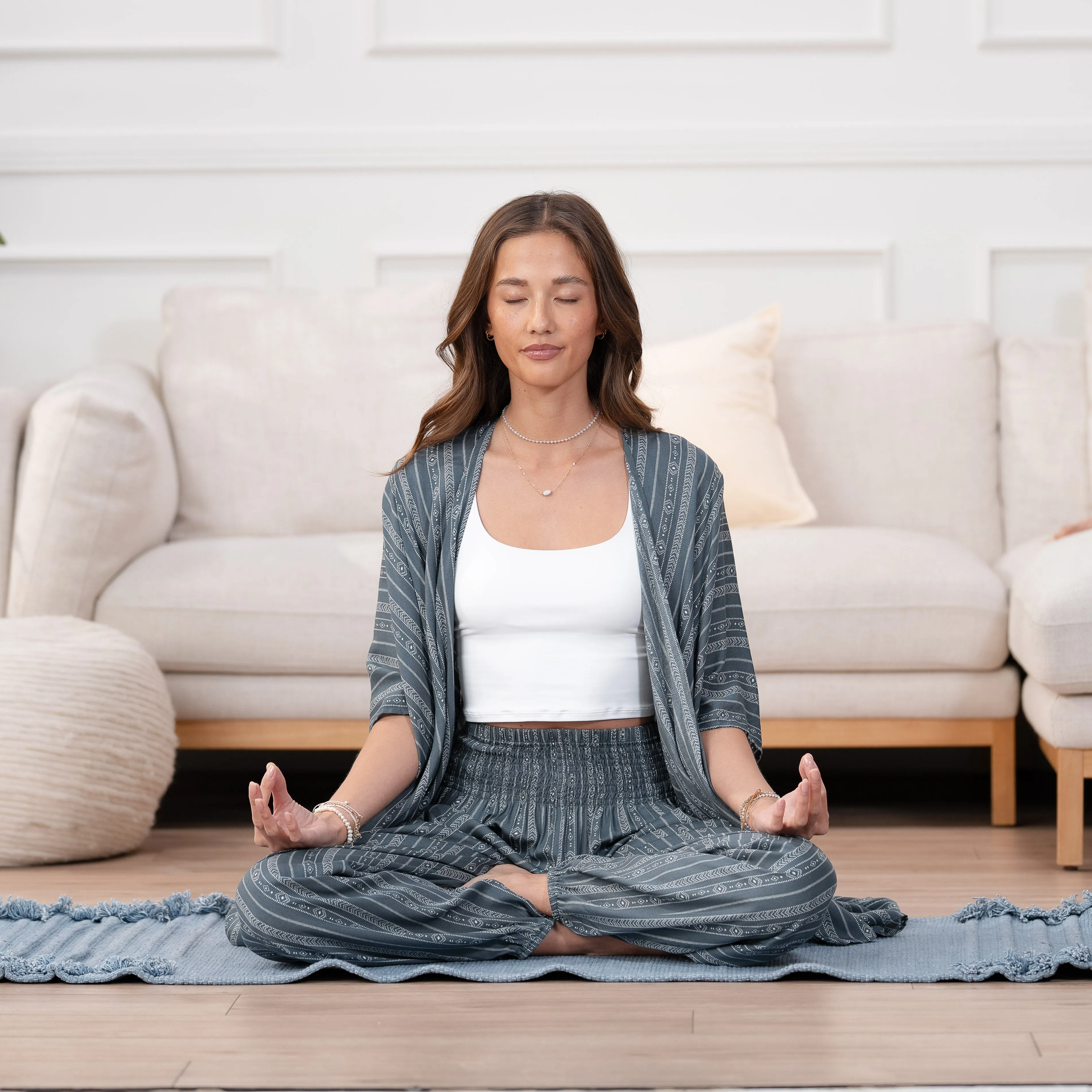 Charcoal Grey Tribal Stripe Kimono sold by Lotus & Luna product image thumbnail 2