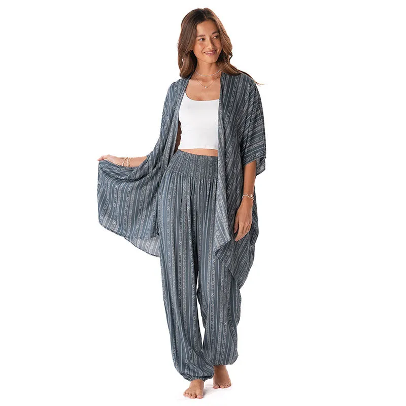 Charcoal Grey Tribal Stripe Lounge Set sold by Lotus & Luna